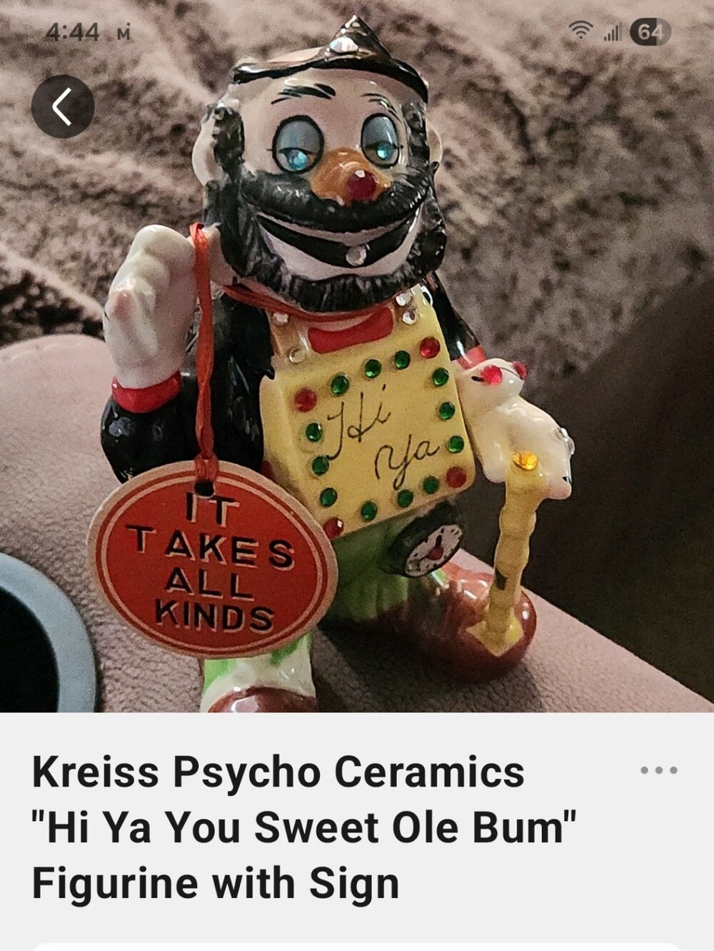 Kreiss Psycho Ceramics "Hi Ya" Colorful Ceramic Figurine with Sign